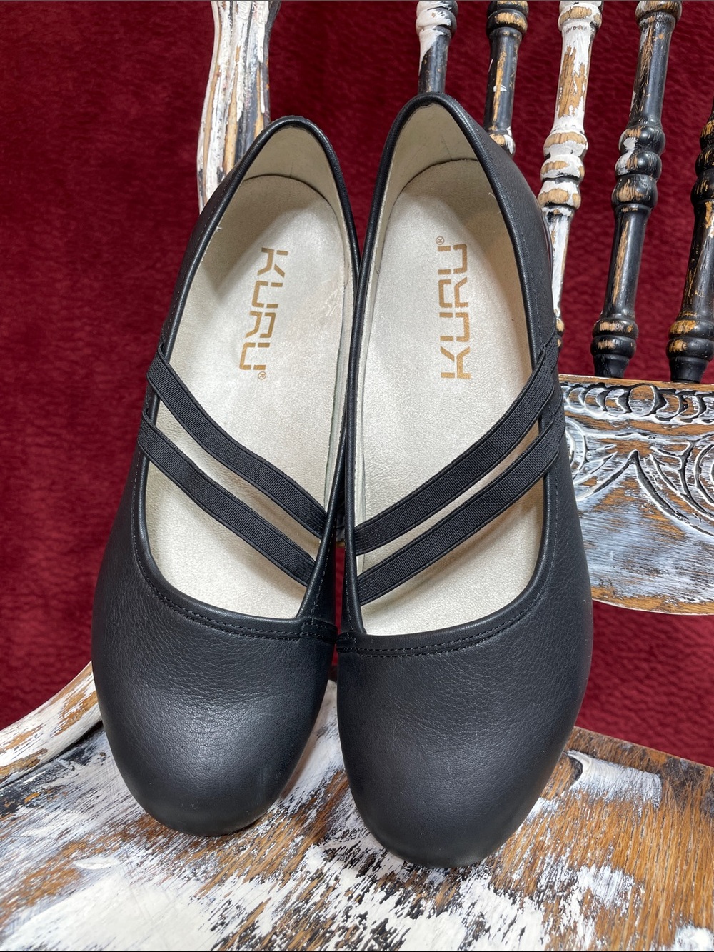 ❤️ KURU Quality Black Mary Jane Flats, Elastic Cross Straps, Comfortable Insoles - Picture 11 of 11